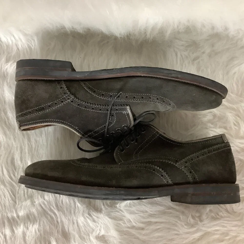 Aquatalia Men's Gray Suede Lace Up Carson Brogue Wingtip Oxford Shoes 10.5